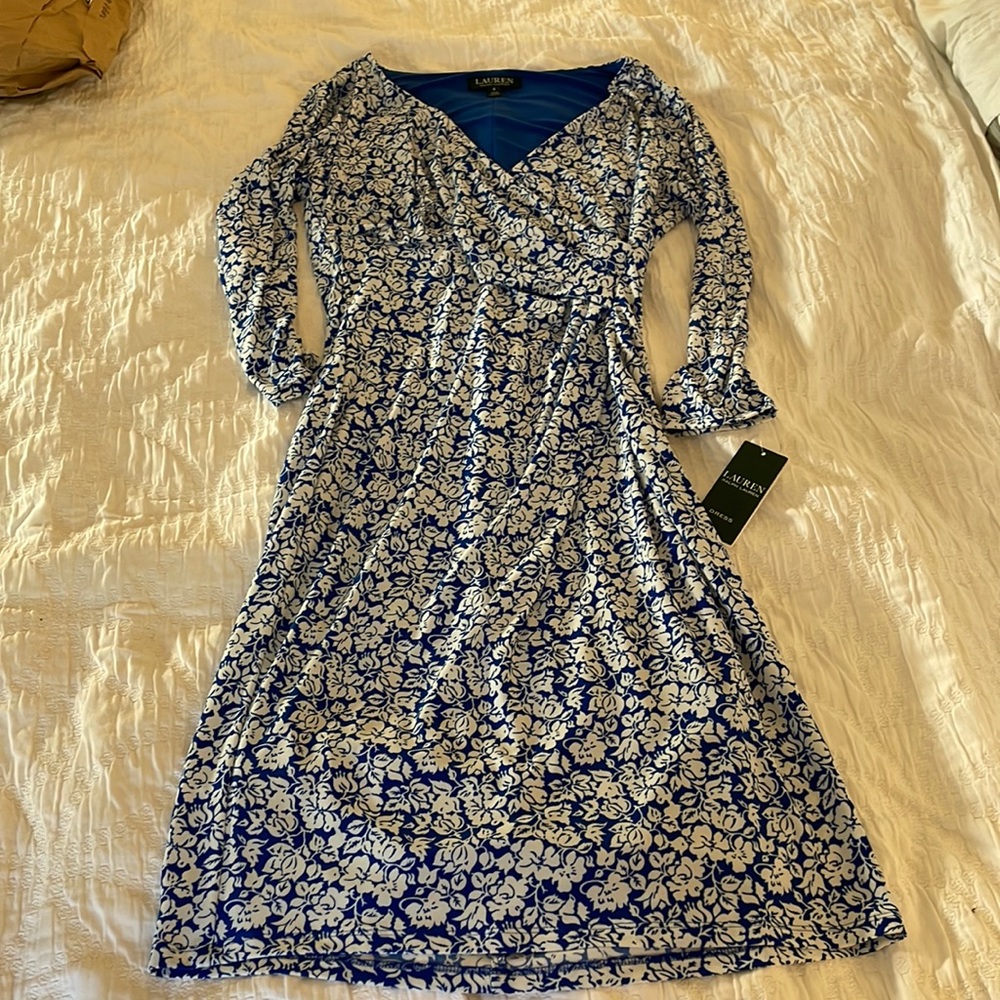 BNWT Lauren Ralph Lauren blue & white floral dress size 8
